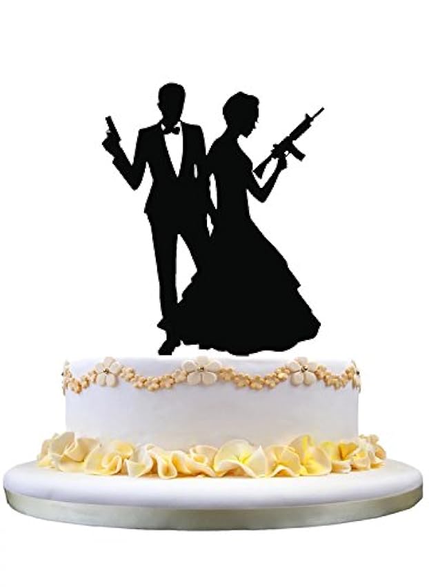 Funny Wedding Cake Toppers- Bride y Goom Holding Guns, 