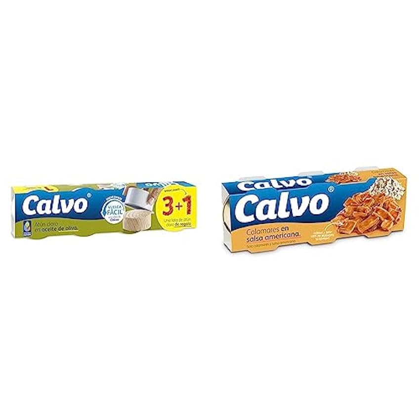 Calvo Atún claro en aceite de Oliva Pack3+1 65g & Calamares en Salsa Americana Pack3 x 80g p6uMp4nE