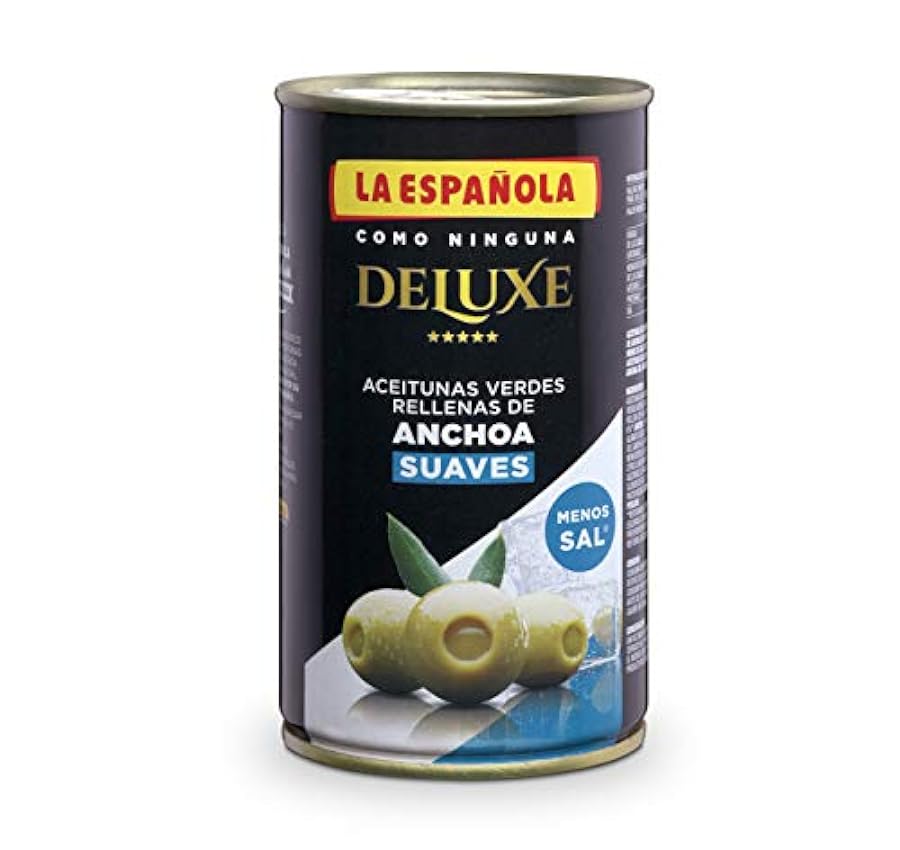 La Española - Aceitunas Rellenas de Anchoa Sabor Deluxe I Pack de 12 Unidades Aceitunas Rellenas Deluxe I 150 Gr OhTQUQrc