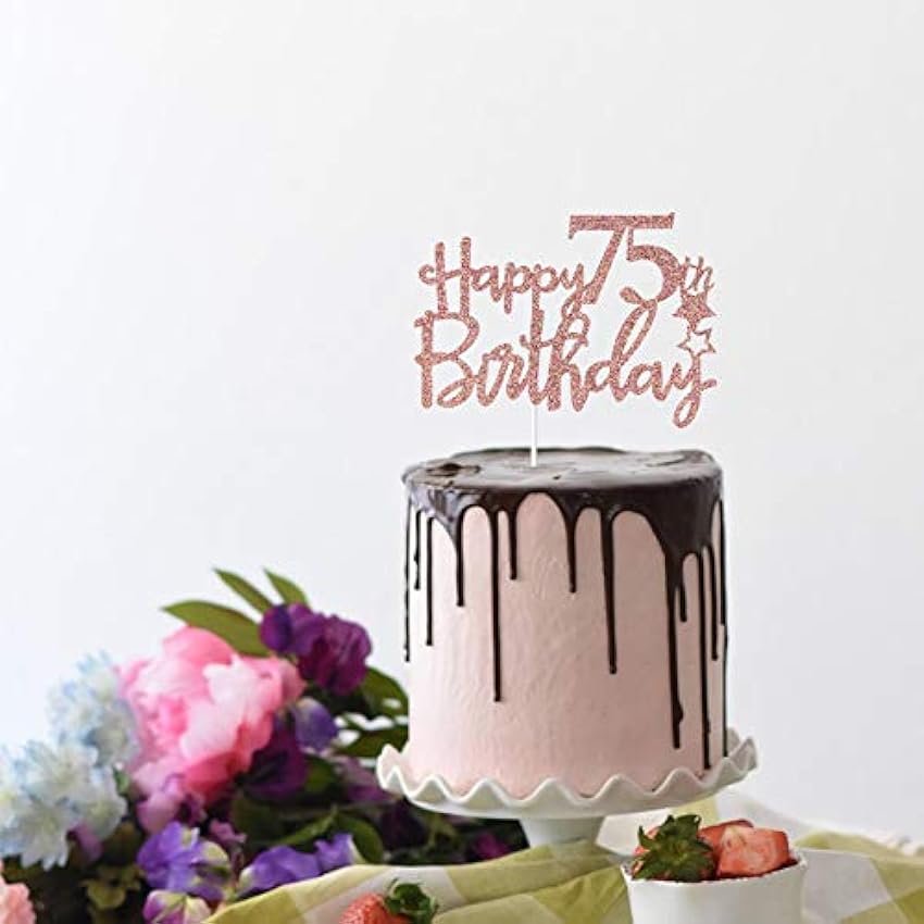 Tenhaisi Decoración para tarta de 75 cumpleaños, diseño con texto en inglés 