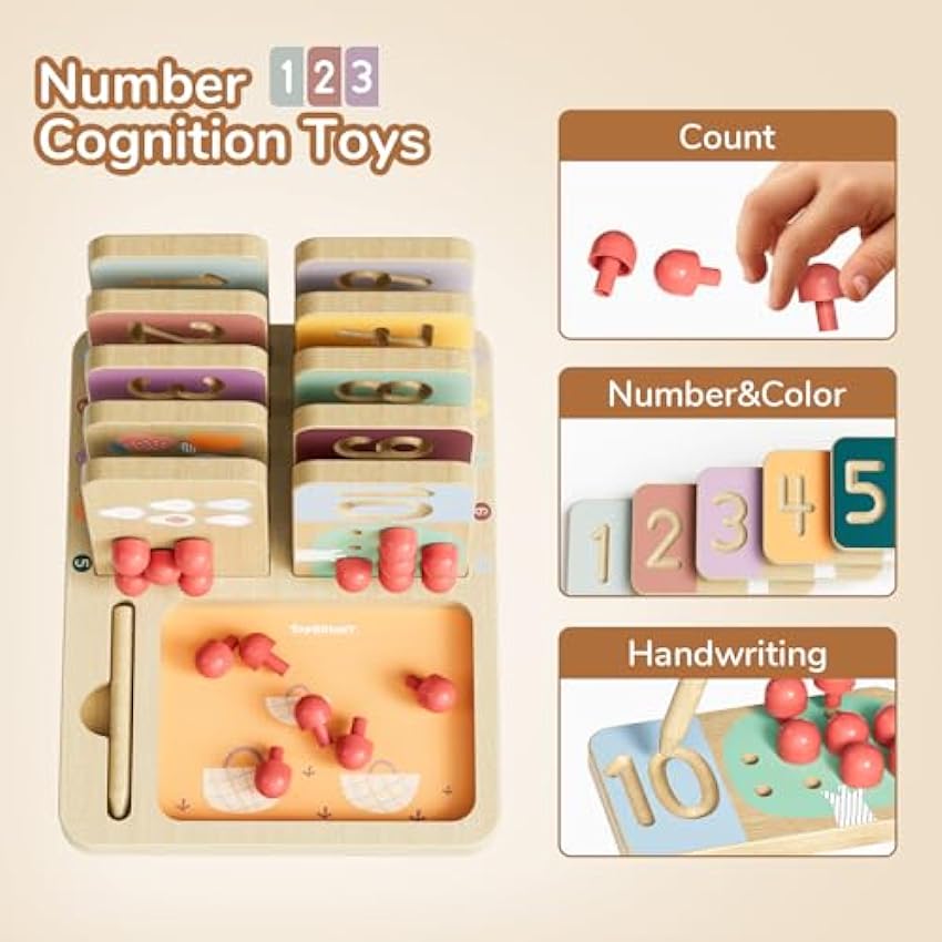 TOP BRIGHT Juguete de matemáticas de madera para niños pequeños de 3 años, juguete educativo Montessori de aprendizaje para niños de 3, 4 y 5 años, regalo de cumpleaños para niños y niñas, juego de I3qIJVrY