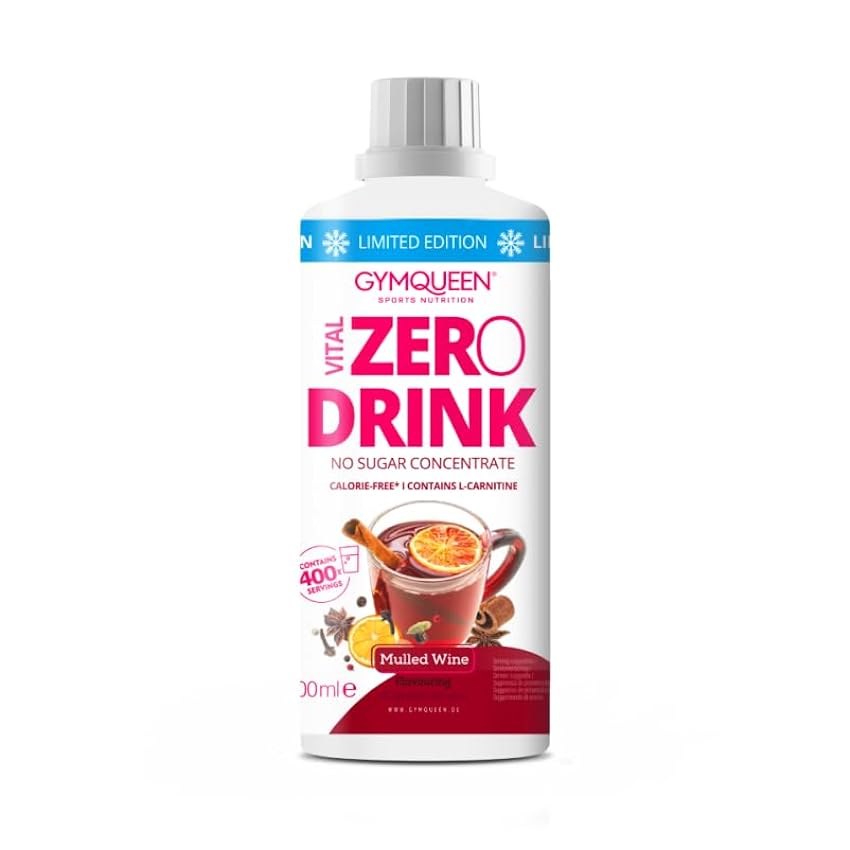 GymQueen Zero Drink Vino caliente 1000 ml, Bebida concentrada 1:80, enriquecida con vitaminas B para tu metabolismo y L-carnitina, bebida jarabe con pocas calorías Now1IfG6