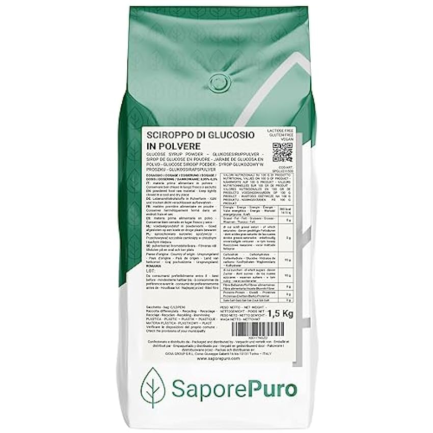 Saporepuro Polvo de glucosa - Jarabe de glucosa en polvo 1,5 kg - Ideal para helados, sorbetes y postres Lp7qz2p5