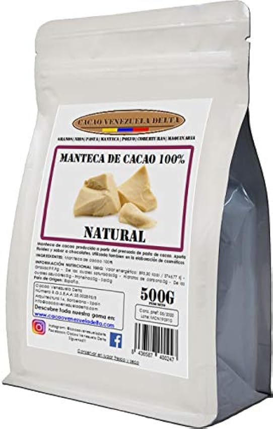 Manteca De Cacao 100% - Tipo Natural - Bolsa 500g - Calidad Extra - Cacao Venezuela Delta oXOrMCiE