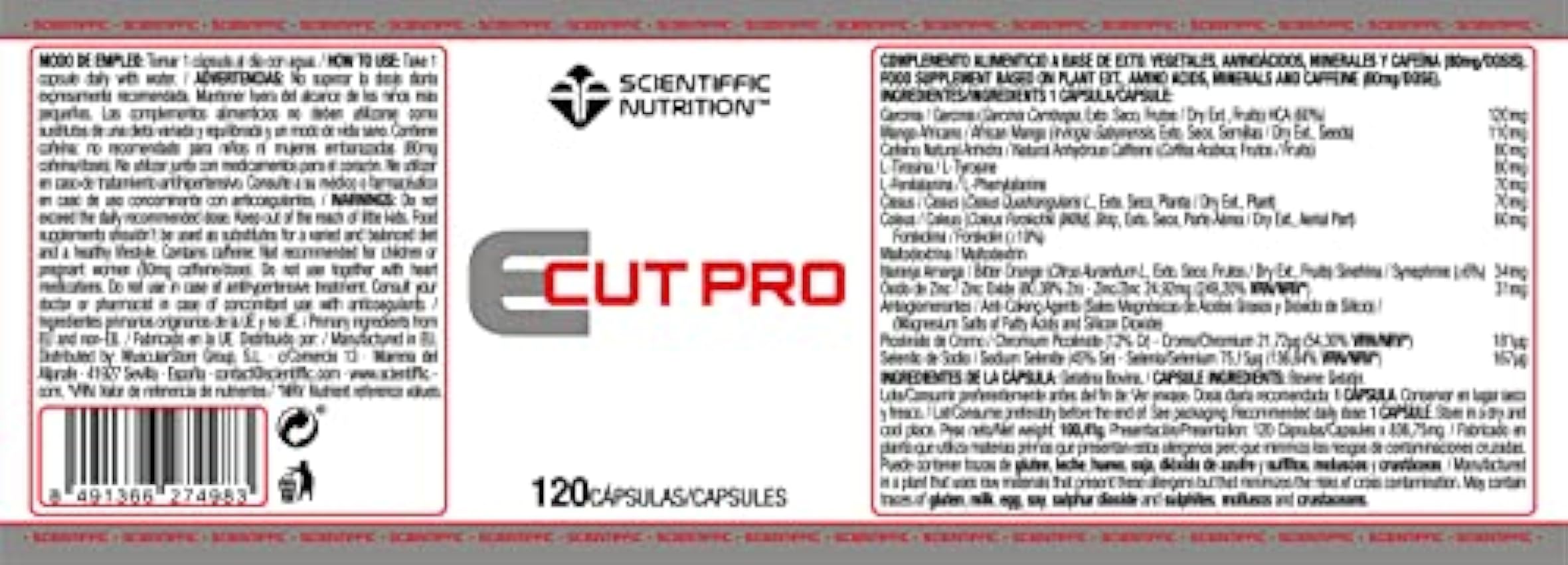 Scientiffic Nutrition - E-Cut Pro, Quemagrasas Potente para Ayudar a la Pérdida de Peso, Suplemento Termogénico Quemador de Grasas, Fat Burner - 120 Cápsulas. lCDpyAnn