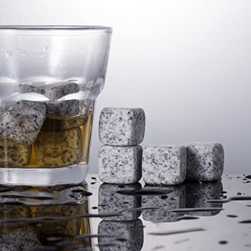 Leiblsufo Piedras de whisky naturales reutilizables, 9 piezas de granito, whisky, escocés, bourbon, piedras enfriadoras, gran regalo para los amantes del whisky (blanco granito) js0foAbV