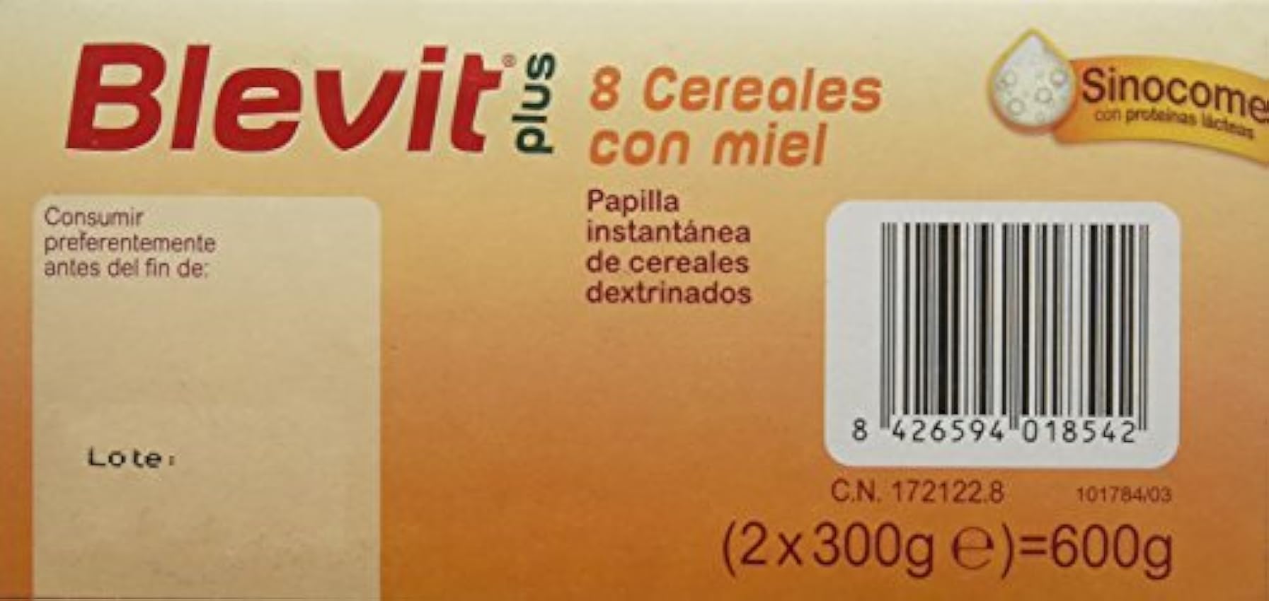Blevit Plus Sinocome 8 Cereales con Miel - Paquete de 2 x 300 gr - Total: 600 gr msaLAYJ1
