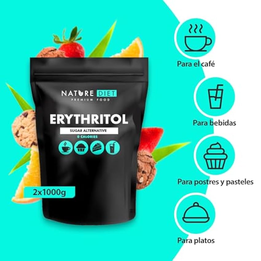 Nature Diet - Eritritol 2 x 1000 g | Edulcorante natural | Cero calorías | Reemplazo de azúcar | Sustituto de azúcar IBqdaqjY