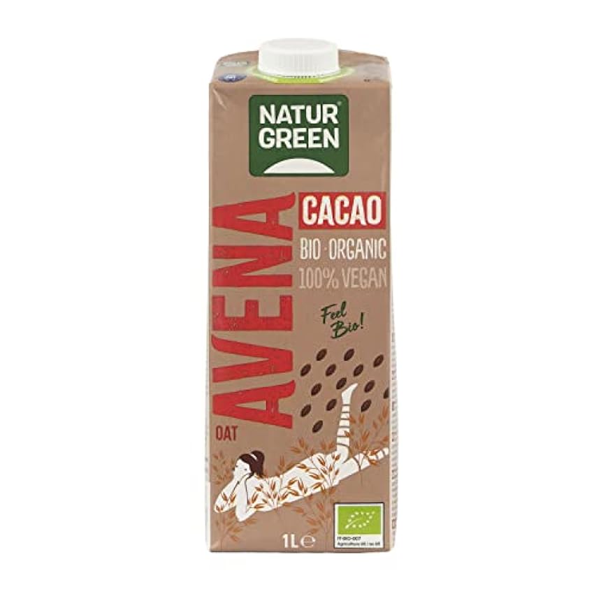 NaturGreen - Cacao Bio, Bebida de Chocolate Ecológica, Bebida Vegetal de Avena, Ingredientes de Agricultura Ecológica - 1 L - Pack 6 unidades lYd0IXZw