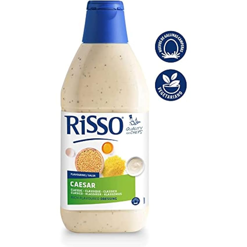 Salsa César - Ideal para Ensaladas - Bote de 750 ml - Salsa con Queso - Sabor Auténtico y Textura firme - Producto Vegetariano - Elaboración con Huevos Camperos - Risso fn07Jz32