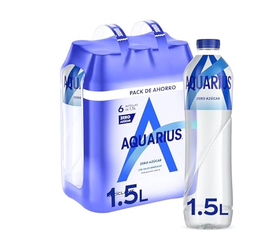 Aquarius Zero Azúcar Limón - Bebida funcional con sales minerales, sin azúcar - botella 1,5L - Pack de 6 LfyJ2RCj