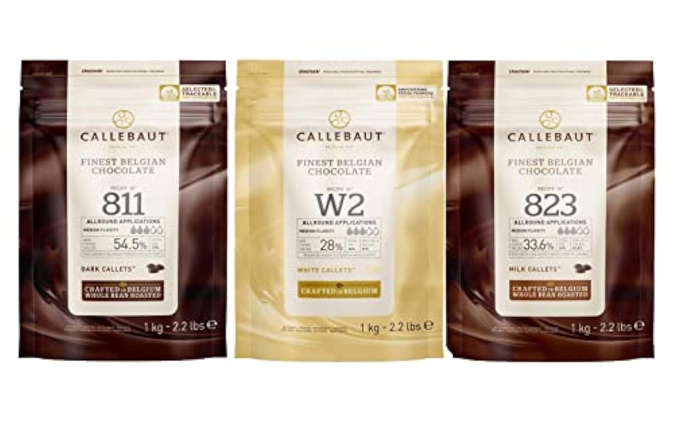 Callebaut, leche, oscuros y blancos chips de chocolate (3 x 1kg Bundle) MEPDxCxh