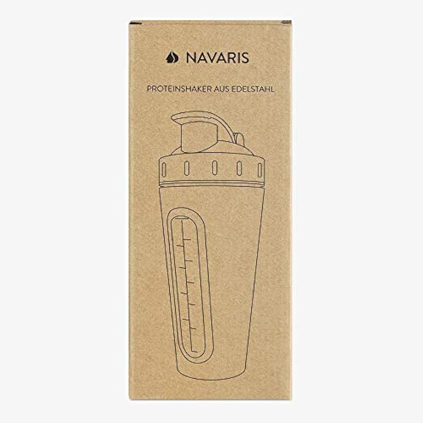 Navaris Shaker de proteína - Agitador de bebidas proteínas de 750 ML para fitness entrenamiento - Batidora de acero inoxidable para mezclar bebida MSGN4N1m