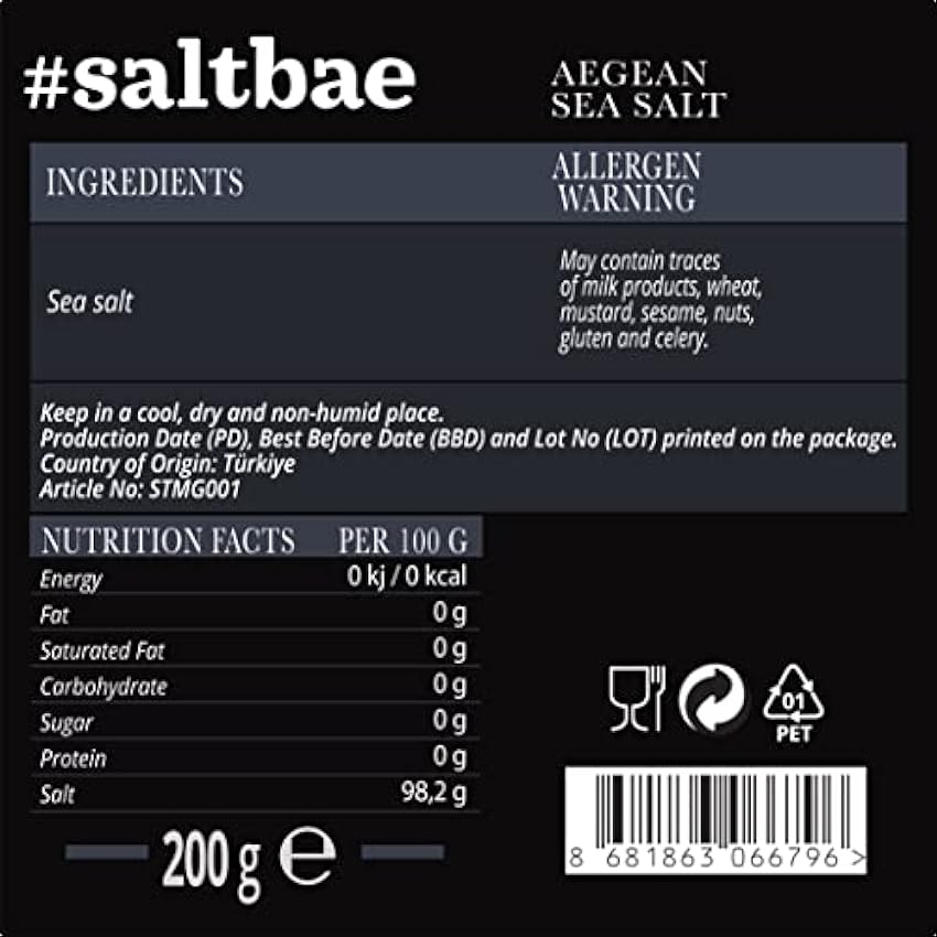 SaltBae Sal del Mar Egeo - sal para cualquier cocinero casero o maestro de la parrilla - ideal para una fiesta de barbacoa - lleve Salt Bae a su cocina OiJXpvXJ