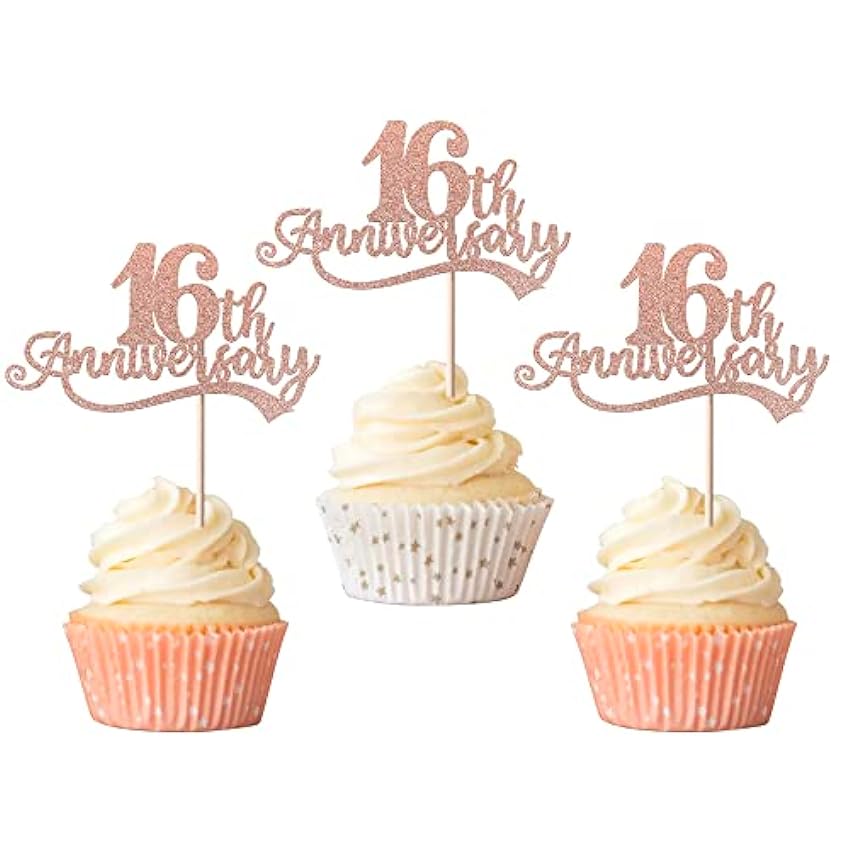 Xsstarmi Paquete de 24 adornos para cupcakes de 40 aniversario, con purpurina para 40 años, boda, 40 aniversario, para decoración de tartas de feliz 40 aniversario, decoración de pasteles, oro rosa Mq0E6x4f