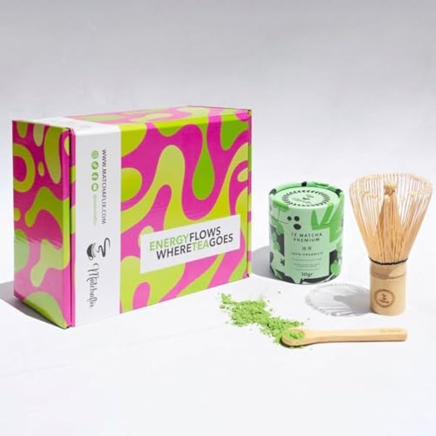 Matchaflix | Pack Experiencia Iniciación | Te Verde en Polvo | Pack de Té Matcha Premium 30 g., Chasen y Cuchara Bambú | Regalos Matcha oOAQMu6h