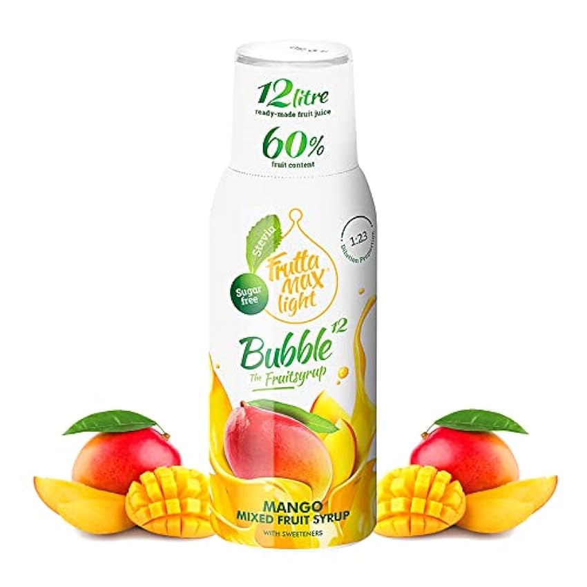 Light - Bajo en carbohidratos - Jarabe de fitness de FruttaMax | Azúcar Cero | Con Stevia | 50% contenido de fruta 500ml (Mango Light) LPlZNtzZ