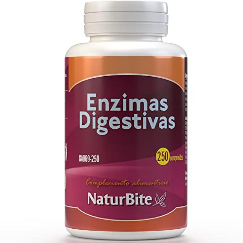 NaturBite Enzimas Digestivas, 250 comprimidos Mejora del proceso digestivo facilitando la descomposición y absorción de los nutrientes de los alimentos I2vt81tU