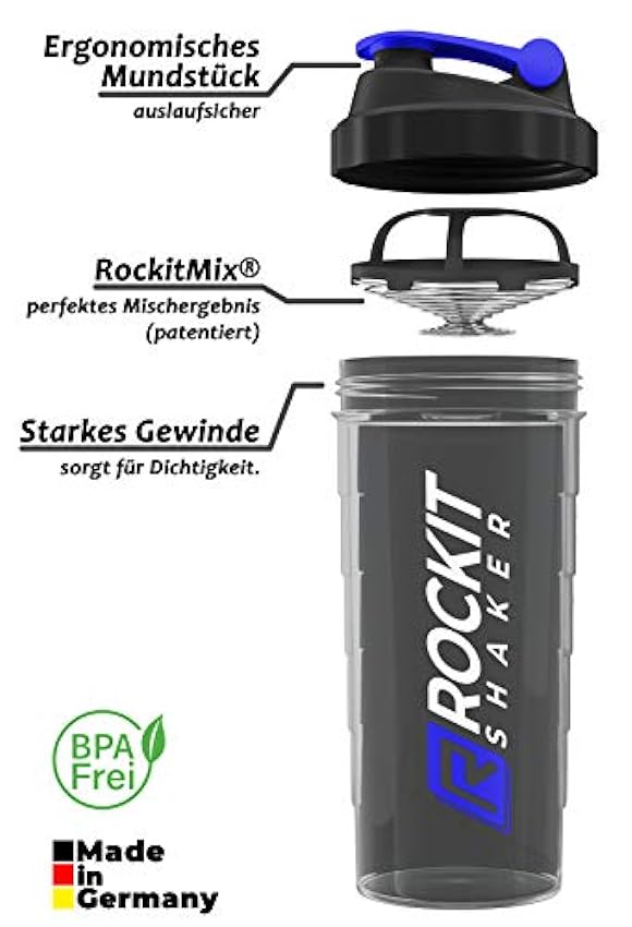 ROCKITZ Premium Shaker per proteine 1000ml - funzione di miscelazione con filtro per infusione - per frullati proteici super cremosi per il fitness, tazza per frullati proteici - Azul | Negro PNDBfFFD