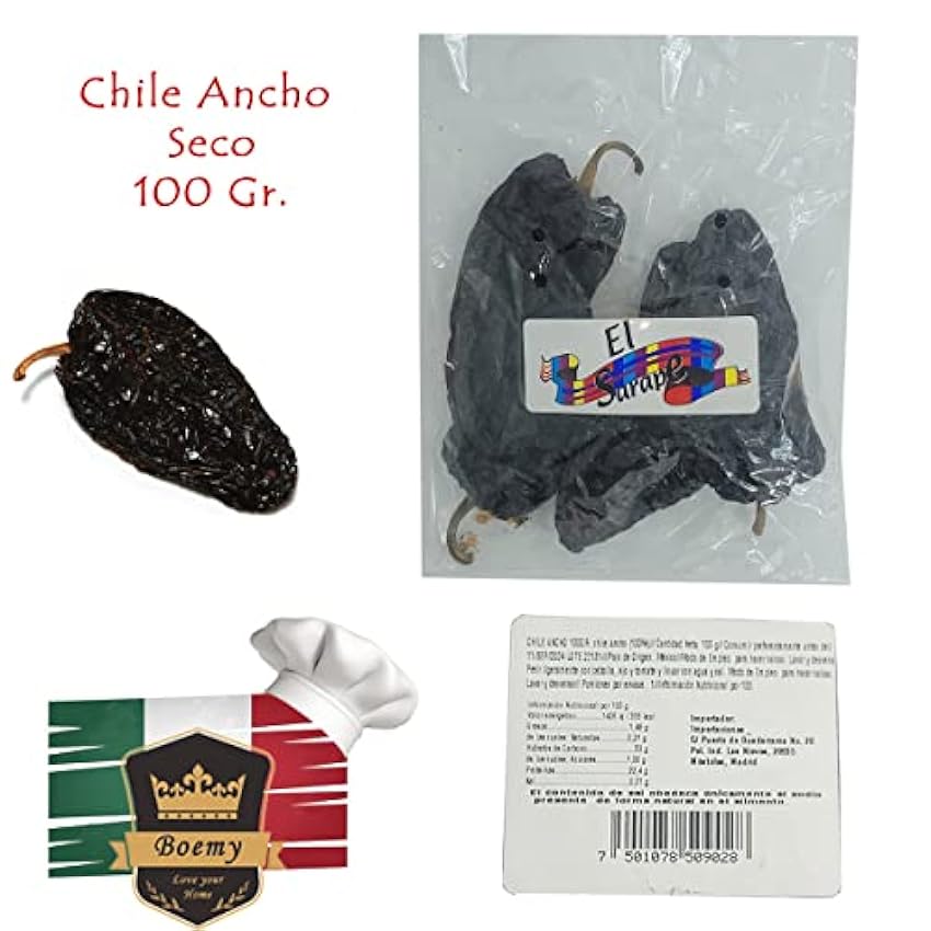 Pack Chiles Mexicanos - 4 Variedades de Chiles secos El Sarape | Chile de Árbol, Guajillo, Pasilla y Ancho - 100 Gr.c/u | La mejor seleccion de Chiles de Boemy para paladares Picantes H8NoM4mf