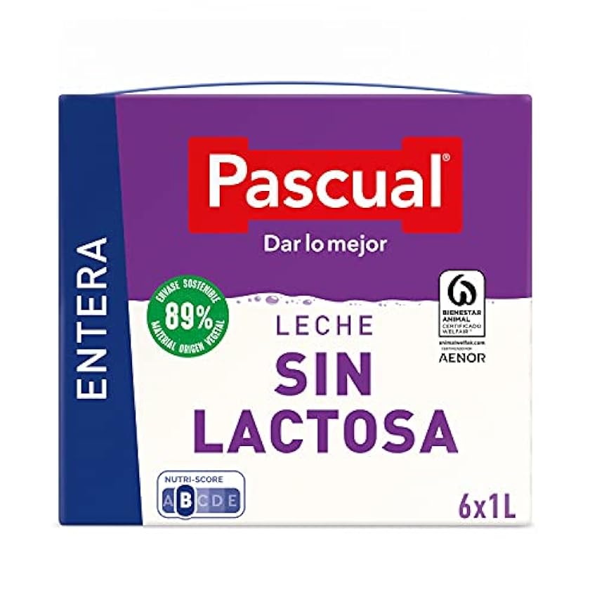 Pascual- Leche Pascual entera sin Lactosa. Bienestar Animal. Formato 6 x 1L. FJkWMdss