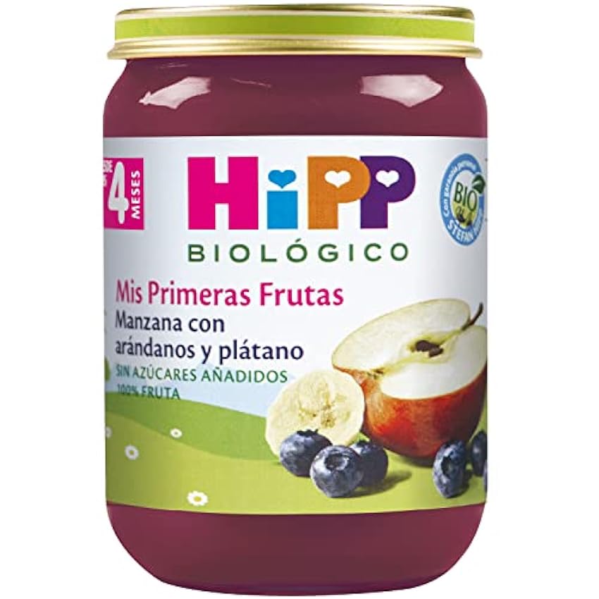 HiPP Biológico - Tarrito Multifrutas de Manzana con Arándano y Plátano BIO - Papilla Mis Primeras Frutas - Pack 6x190g - Sin Gluten, Lactosa ni Azúcares Añadidos - Apto a Partir de 4 Meses Lsvj5iTO