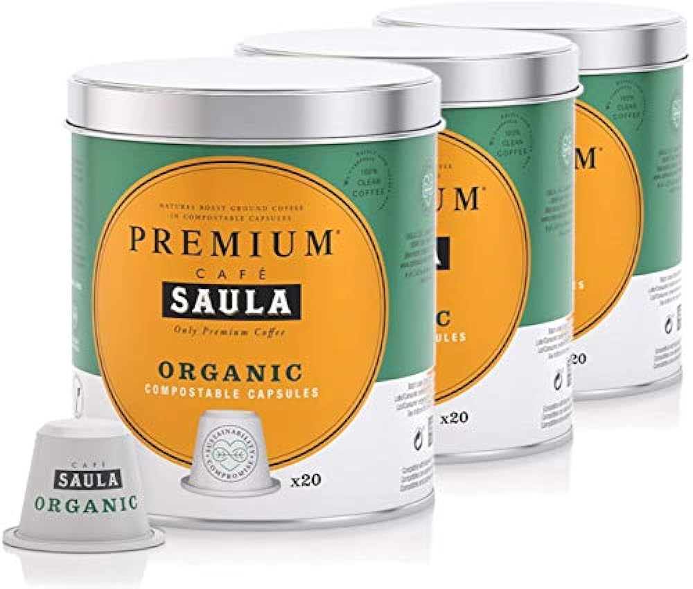 Café Saula, Pack 3 botes con 60 cápsulas compostables. Café 100% Orgánico. Compatibles Nespresso® KQDbVm1G