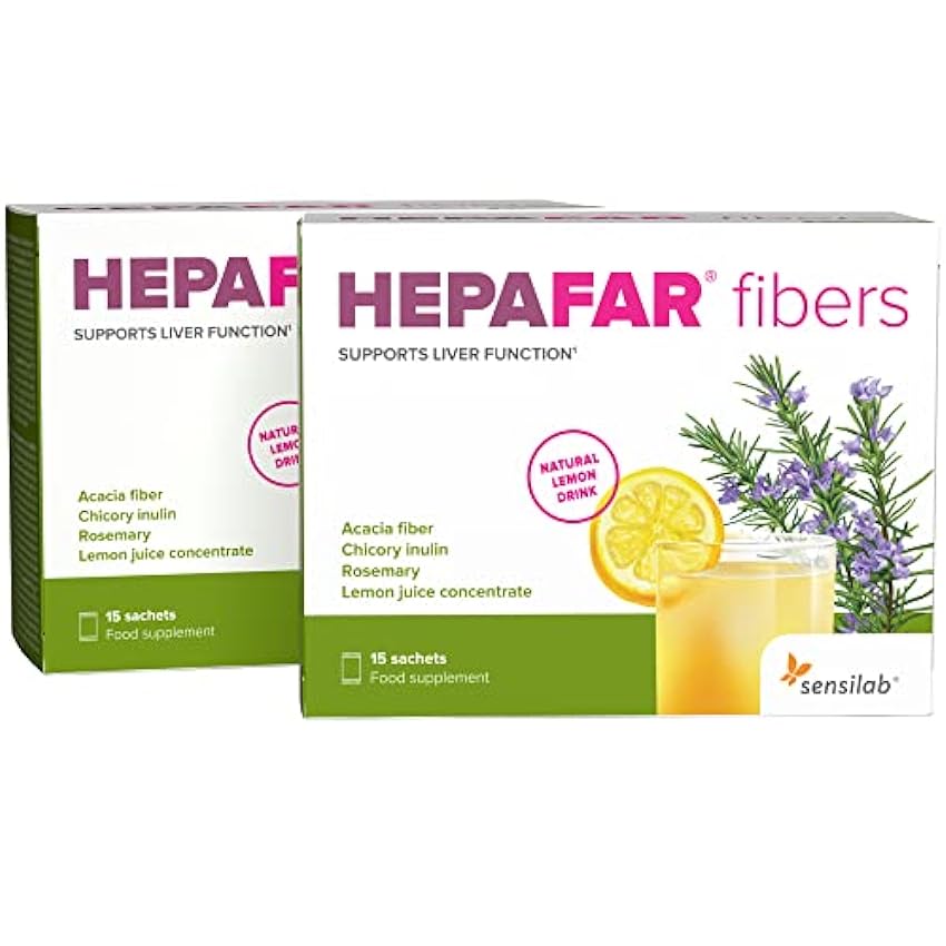 Hepafar Fibers - Detox - Zumo de limón, fibra soluble, achicoria, romero - Bebida refrescante natural alta en fibra - Complejo hepático - 30 sobres para 30 días - Sensilab FZ1I1z01