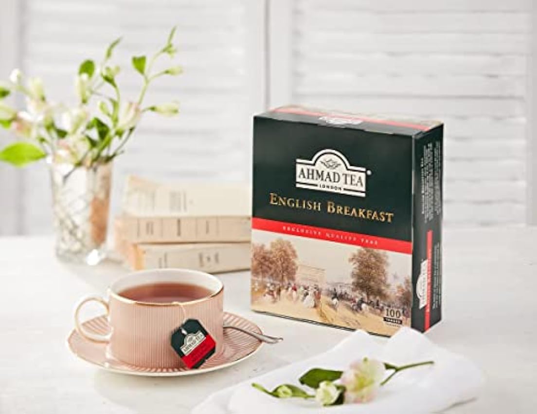 Ahmad Tea - English Breakfast - Té de desayuno negro - Té de Assam y Ceylon - Bolsitas de té de doble cámara con cinta con 2 g de té por ración - 100 bolsitas de té HPbzRxc5