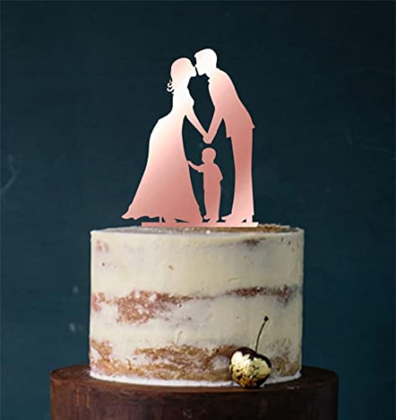 Decoración para tarta #23 acrílico, decoración para tartas, figura de boda, espejo oro rosa (un lado) MWGXByHh
