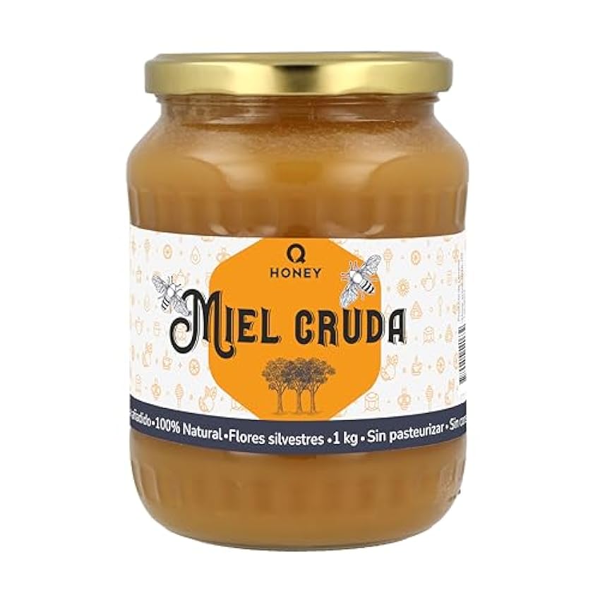 Q-Honey Miel de Abeja Pura, Miel Cruda, 100% Miel Pura Natural Honey Sin Filtrar Sin Azúcar, Alta Concentración de Minerales 1kg Tarro de cristal IOjDG7V1