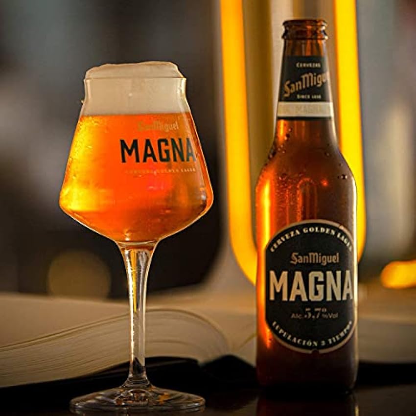 San Miguel Magna Cerveza Dorada Lager Con un Toque Extra de Intensidad, Pack de 24 Botellas x 25 cl, 5,7% de Volumen de Alcohol N9oJygre