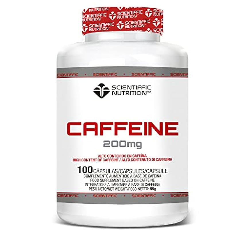 Scientiffic Nutrition - Caffeine, Pre Workout, Potente Quemagrasas de Cafeína 200mg, Estimula el Sistema Nervioso, Ayuda al Estudio y la Concentración - 100 Cápsulas JO7gviwt