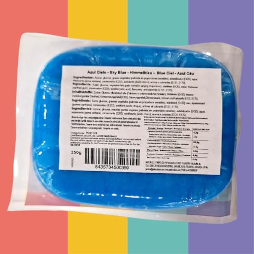 PASTRY COLOURS - Fondant Azul Cielo - Cobertura para Tartas - Pasta de Azúcar Maleable y Fácil de Manipular - SugarPastry - 250 Gr (Azul Cielo) fwr9LLp9