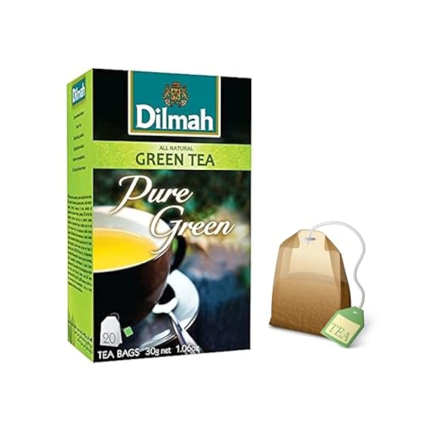 Dilmah® | Té verde puro 100% natural | Filtros de té verde Ceilán Envoltorio individual - 20 Bolsitas de té (30 Gr) k0pDFidq