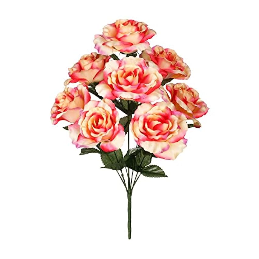 DRW Set de 6 Ramos Rosas Rosas en Ramo 8 Cabezas 50 cm 