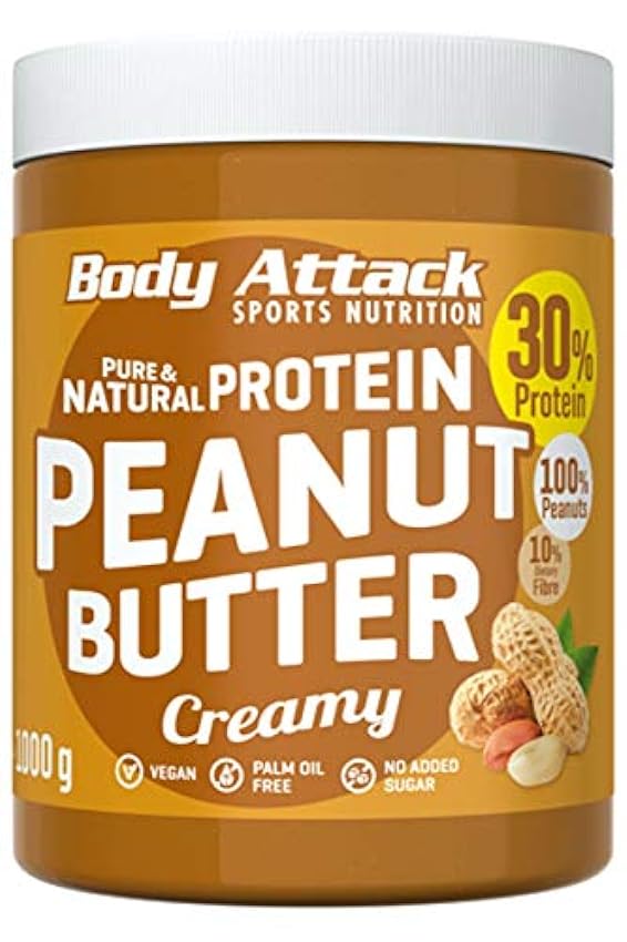 Body Attack Peanut Butter Natural 30% Protein Sugar & F