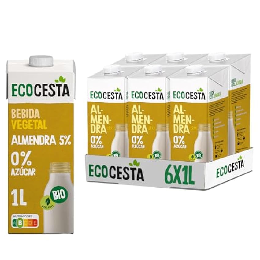 Ecocesta - Pack de 6 Unidades de 1 L de Bebida Ecológica Vegetal de Almendra - Sin Azúcar Añadido y Sin Gluten - Apto para Veganos gtvDAznP