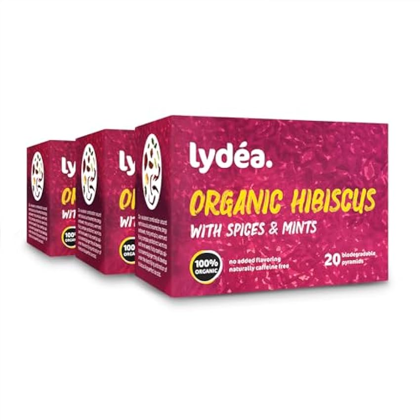 lydéa Lydea - Té de hierbas orgánicas, hibisco con especias y mentas, 60 pirámides, paquete de 3 [3 x 20 pirámides] GO8XpkDu