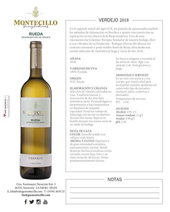 Montecillo Singladuras Vino blanco Denominación de origen Rueda uva 100% Verdejo - 75cl ig2mbizF