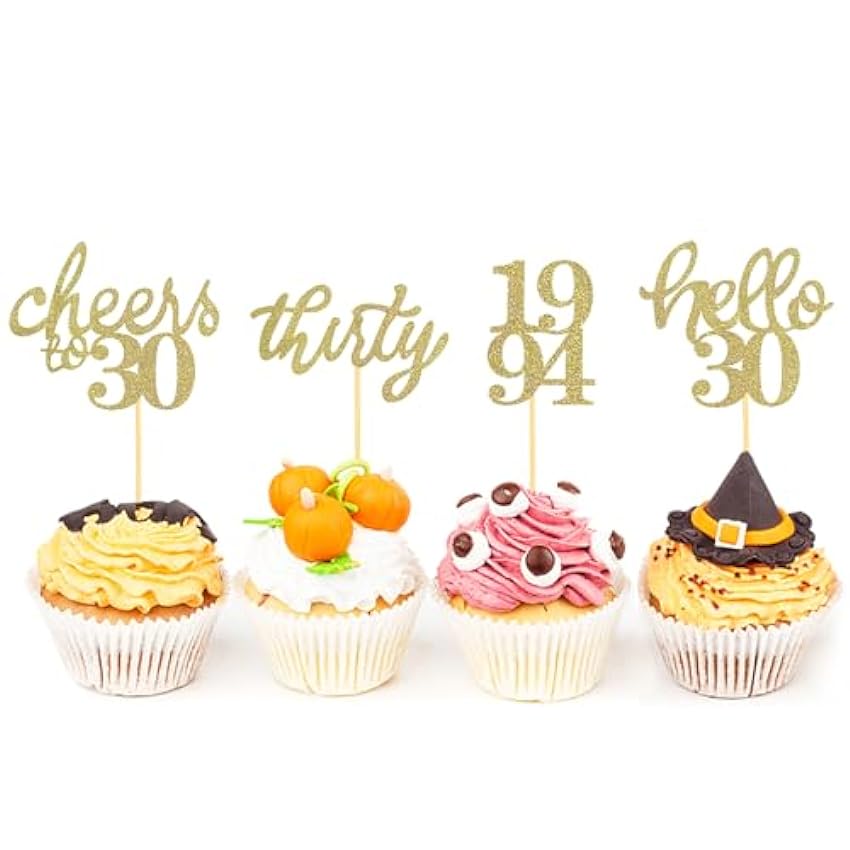 24 piezas brillantes 30 cumpleaños Cupcake Topper Decoración de cumpleaños de 1993 para 30 cumpleaños, accesorios de fiesta, decoración de pastel (dorado) GtLXcVfR