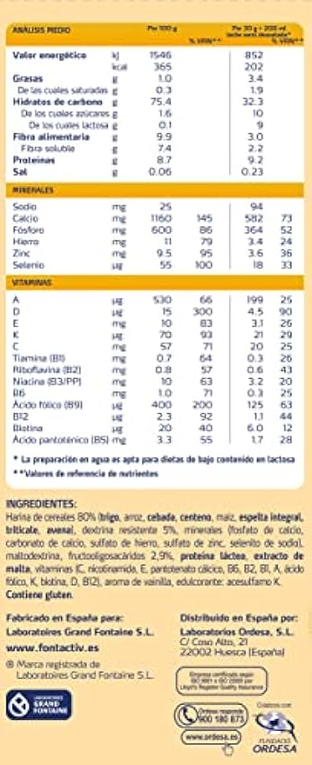 FontActiv 8 Cereales-en Papilla de Cereales para Adultos y Mayores 0% Azúcares Añadidos- 600 gr (Paquete de 3) OEw6KEFS
