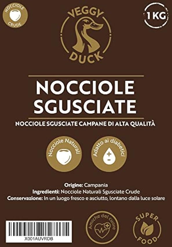 Veggy Duck - Avellanas Crudas Naturales Sin Cáscara (1Kg) | Origen Italia | Sin Sal GDplmuLU