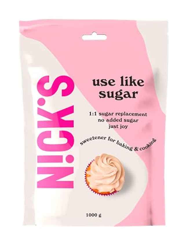 NICKS Use Like Sugar, mezcla de edulcorante natural de xilitol, eritritol y stevia, 1 a 1 sustituto de azúcar perfecto para hornear bajo en calorías (1 kg) fK1iD5og