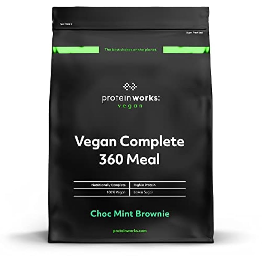 Protein Works| Complete 360 ​​Meal | Brownie de Chocolate con Menta| Nutricionalmente Equilibrado | 100% vegano | Comida rápida y asequible | 500g jXHS8jbU