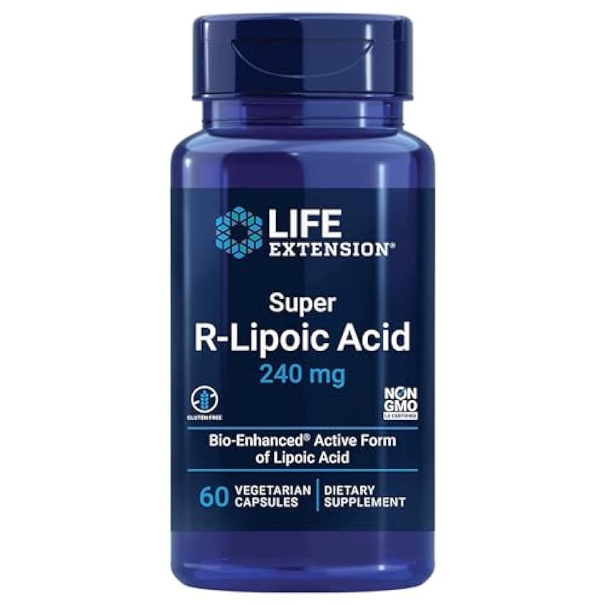 Life Extension, Super R-Lipoic Acid (Ácido R-Lipoico), 240mg, Altamente Dosificado, 60 Cápsulas veganas, Probado en Laboratorio, Sin Gluten, Vegetariano, Sin Soja, No GMO fmWF9lJr