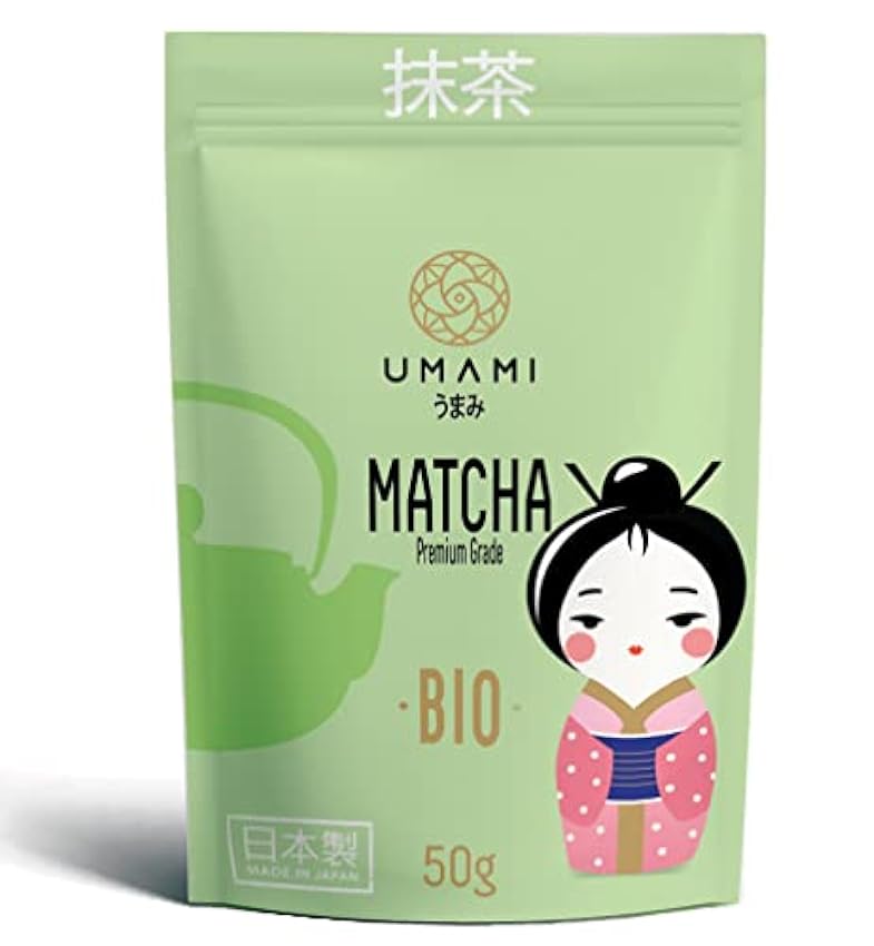 Umami Té Verde Matcha ORGÁNICO en Polvo - Tipo Premium, Cultivado en Uji, Kioto (Japón) procedente de Agricultura Ecológica. 50 gramos jldU6O8w