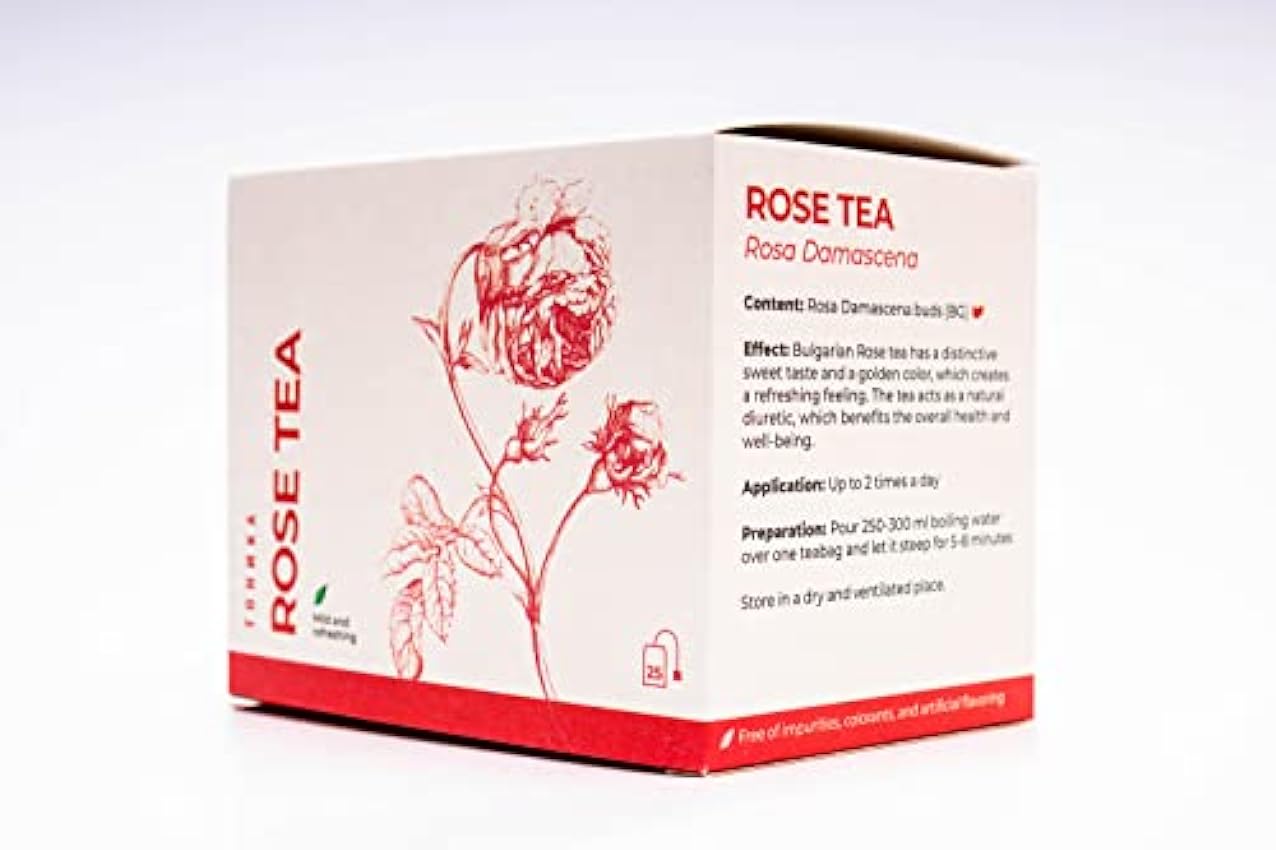 Tonika Tea - Té de rosas | Damascena rosa búlgara | Té diurético natural | Té de desintoxicación | 25 bolsas de té sin cafeína K70Ws4T4