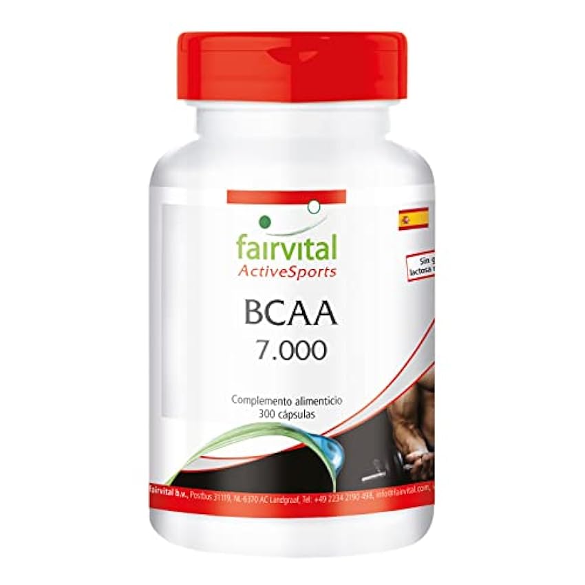Fairvital | BCAA 7000 - Aminoácidos ramificados - Suplemento VEGANO y sin aditivos - 300 Cápsulas - Valina + Leucina + Isoleucina - Calidad Alemana jh8OplVB