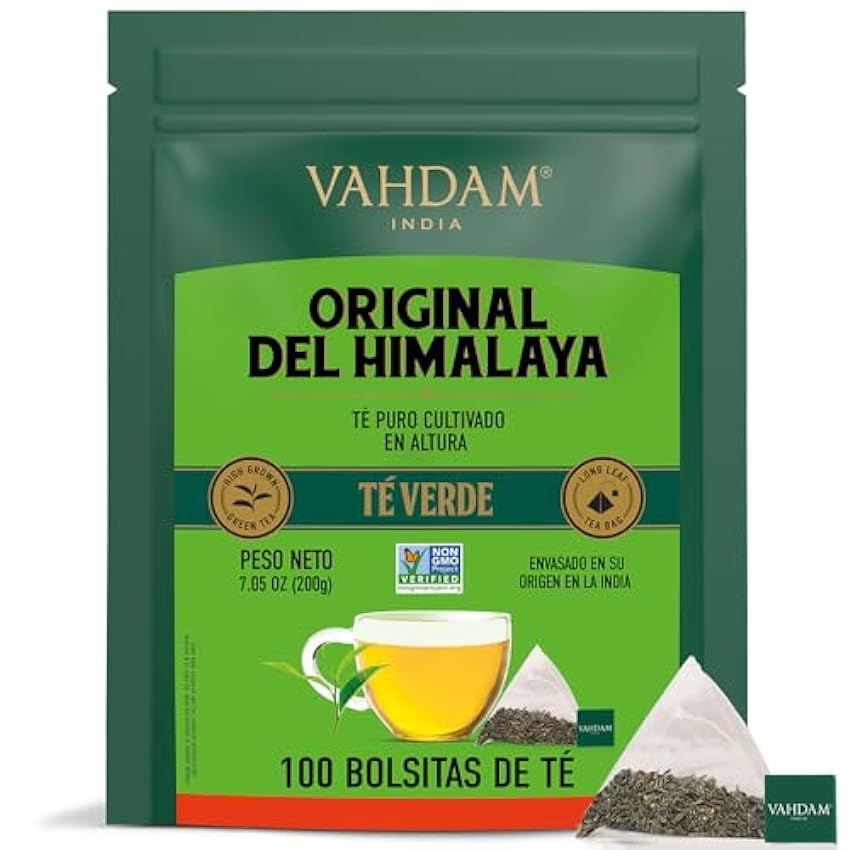 VAHDAM, Té verde del Himalaya (100 bolsitas de té) Ingredientes 100% naturales - Té verde del Himalaya | Infusión caliente o helada Oxn8e19N